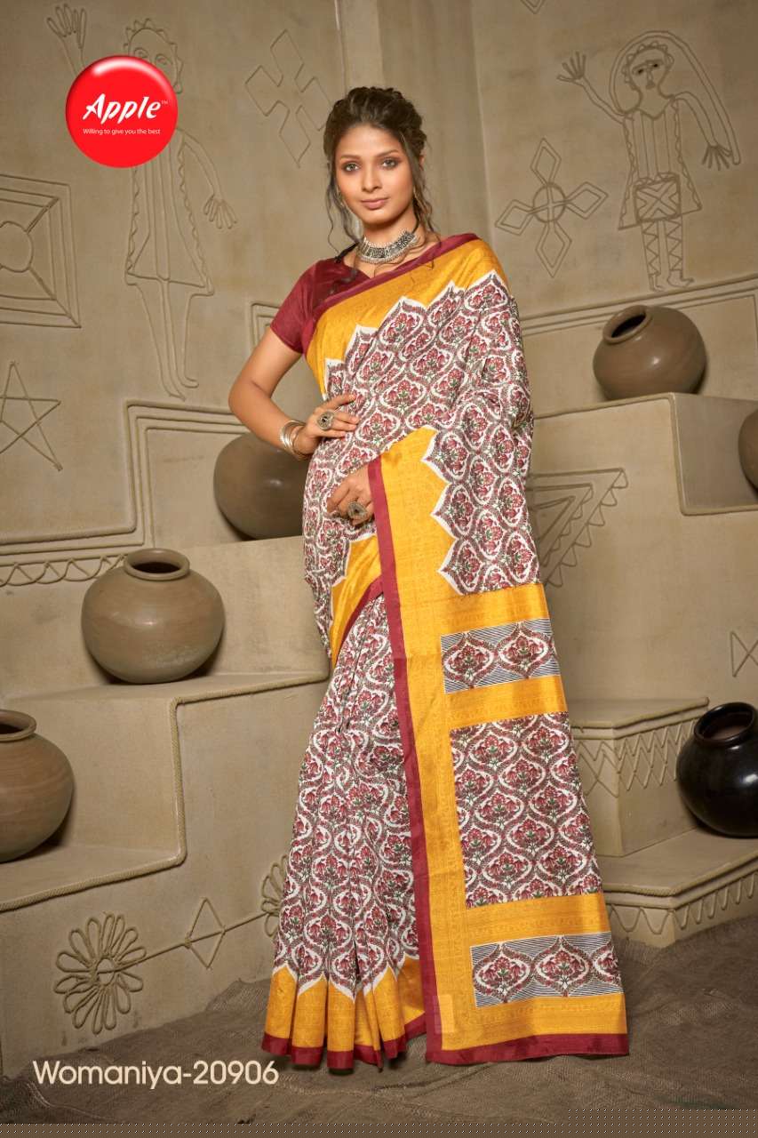WOMANIYA VOL-20 BY APPLE 20901 TO 20908 SERIES INDIAN TRADITIONAL WEAR COLLECTION BEAUTIFUL STYLISH FANCY COLORFUL PARTY WEAR & OCCASIONAL WEAR BHAGALPURI SAREES AT WHOLESALE PRICE