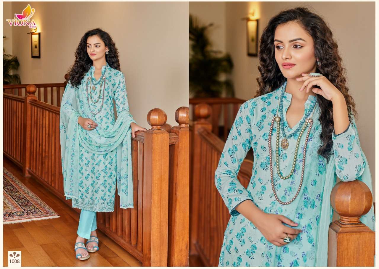 ANVI BY VIONA SUITS 1001 TO 1008 SERIES BEAUTIFUL SUITS COLORFUL STYLISH FANCY CASUAL WEAR & ETHNIC WEAR PURE COTTON PRINT DRESSES AT WHOLESALE PRICE