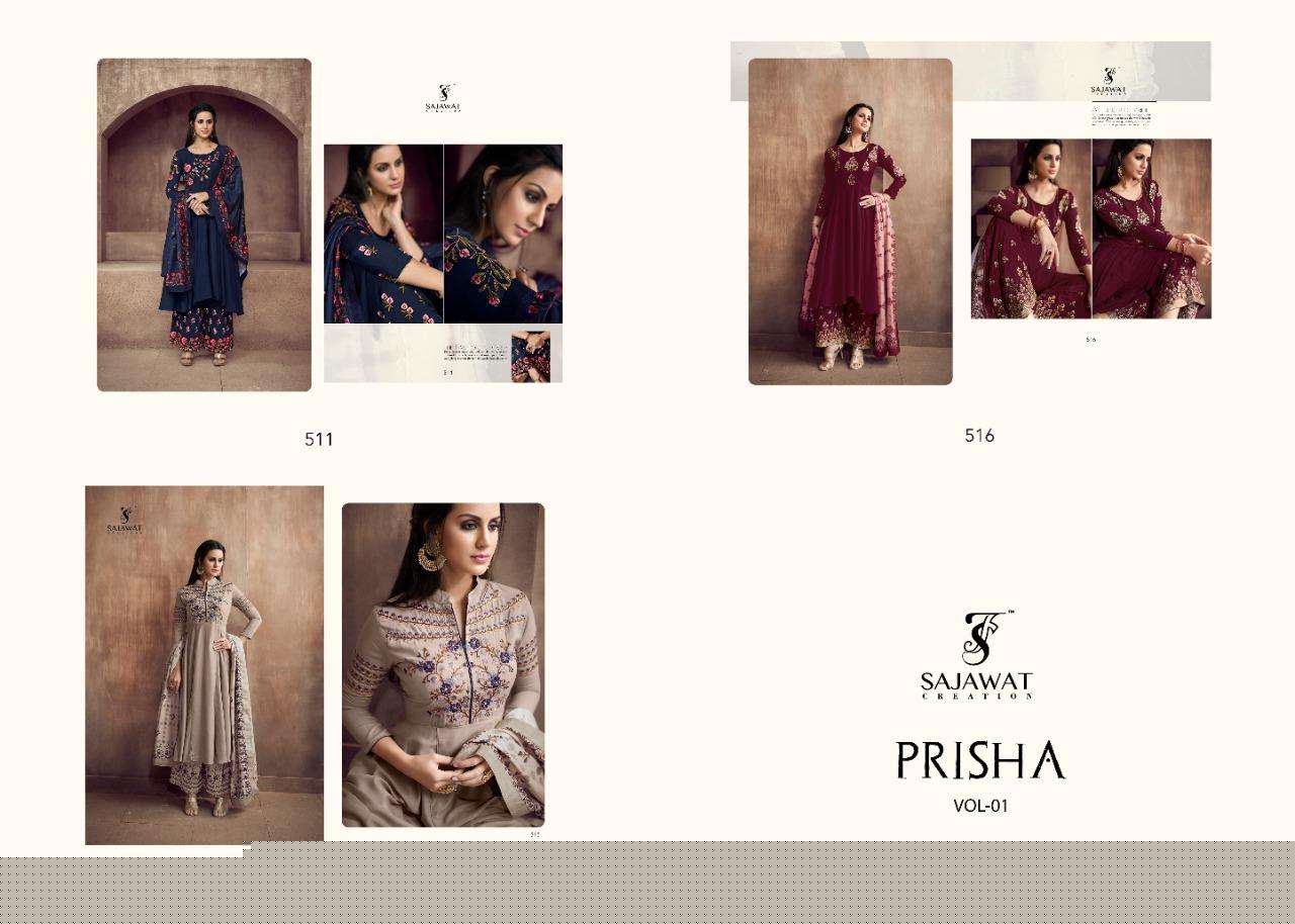 PRISHA VOL-1 NX BY SAJAWAT CREATION BEAUTIFUL SUITS COLORFUL STYLISH FANCY CASUAL WEAR & ETHNIC WEAR HEAVY SILK DRESSES AT WHOLESALE PRICE