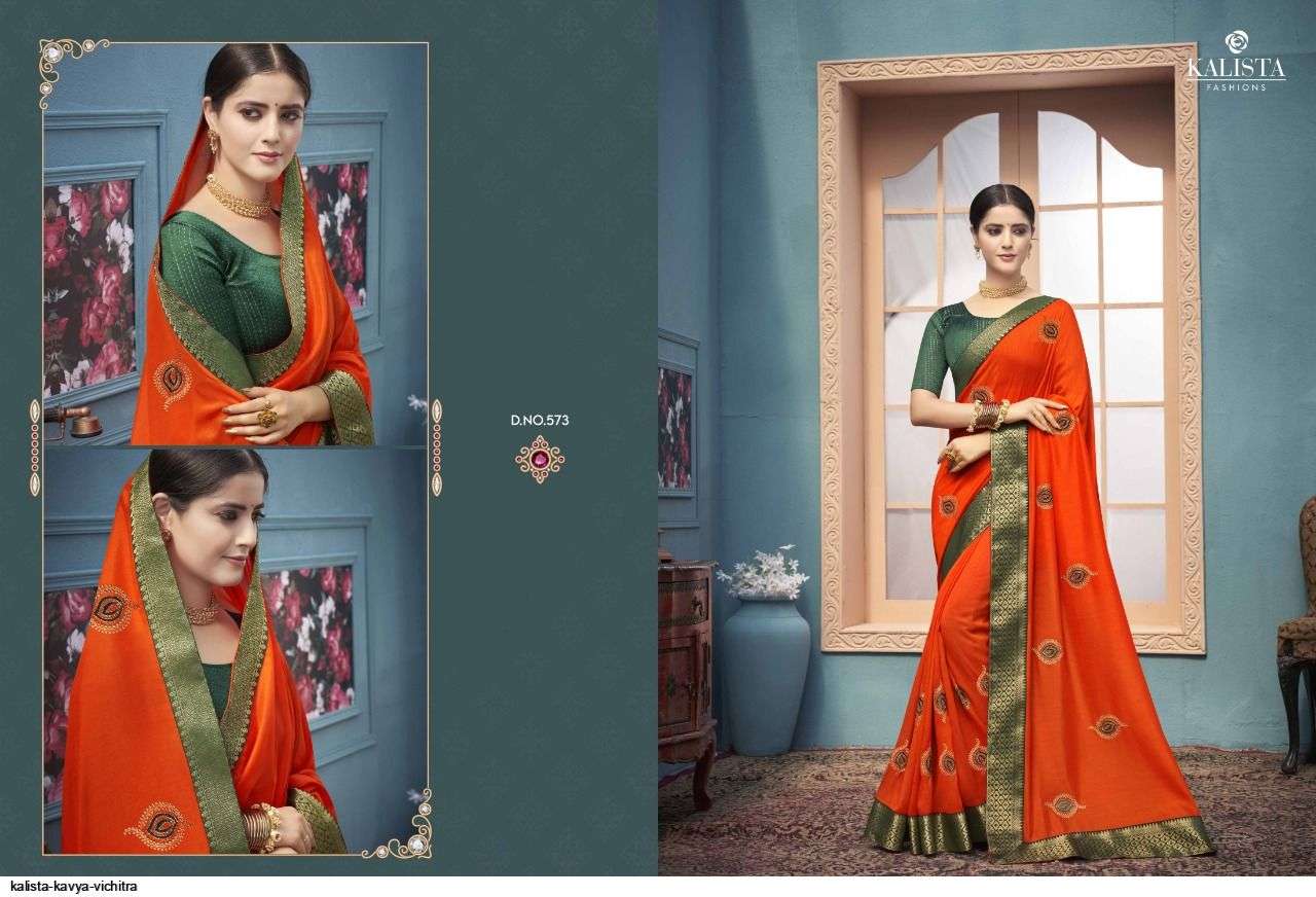 KAVYA BY KALISTA FASHION 578 TO 563 SERIES INDIAN TRADITIONAL WEAR COLLECTION BEAUTIFUL STYLISH FANCY COLORFUL PARTY WEAR & OCCASIONAL WEAR VICHITRA SAREES AT WHOLESALE PRICE