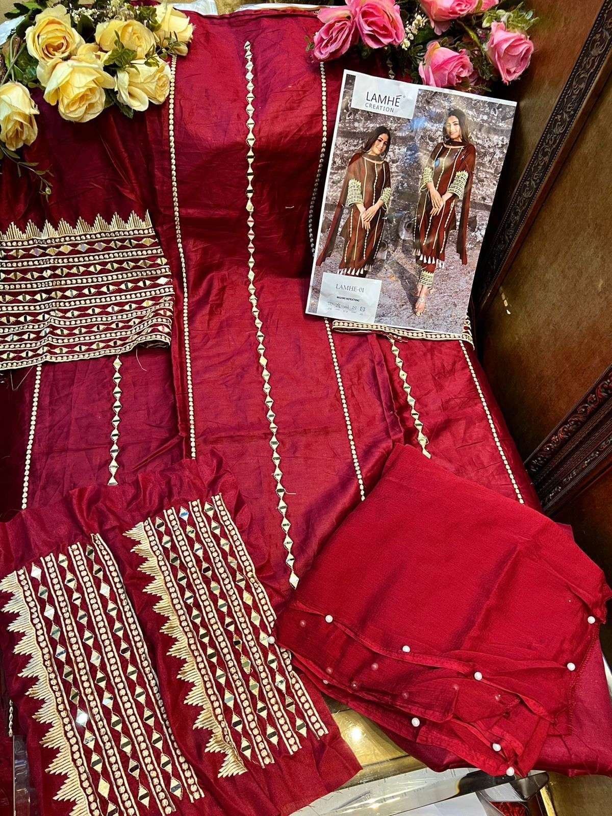 LAMHE HIT DESIGN 01 BY LAMHE CREATION DESIGNER PAKISTANI SUITS BEAUTIFUL STYLISH FANCY COLORFUL PARTY WEAR & OCCASIONAL WEAR CAMBRIC COTTON EMBROIDERED DRESSES AT WHOLESALE PRICE