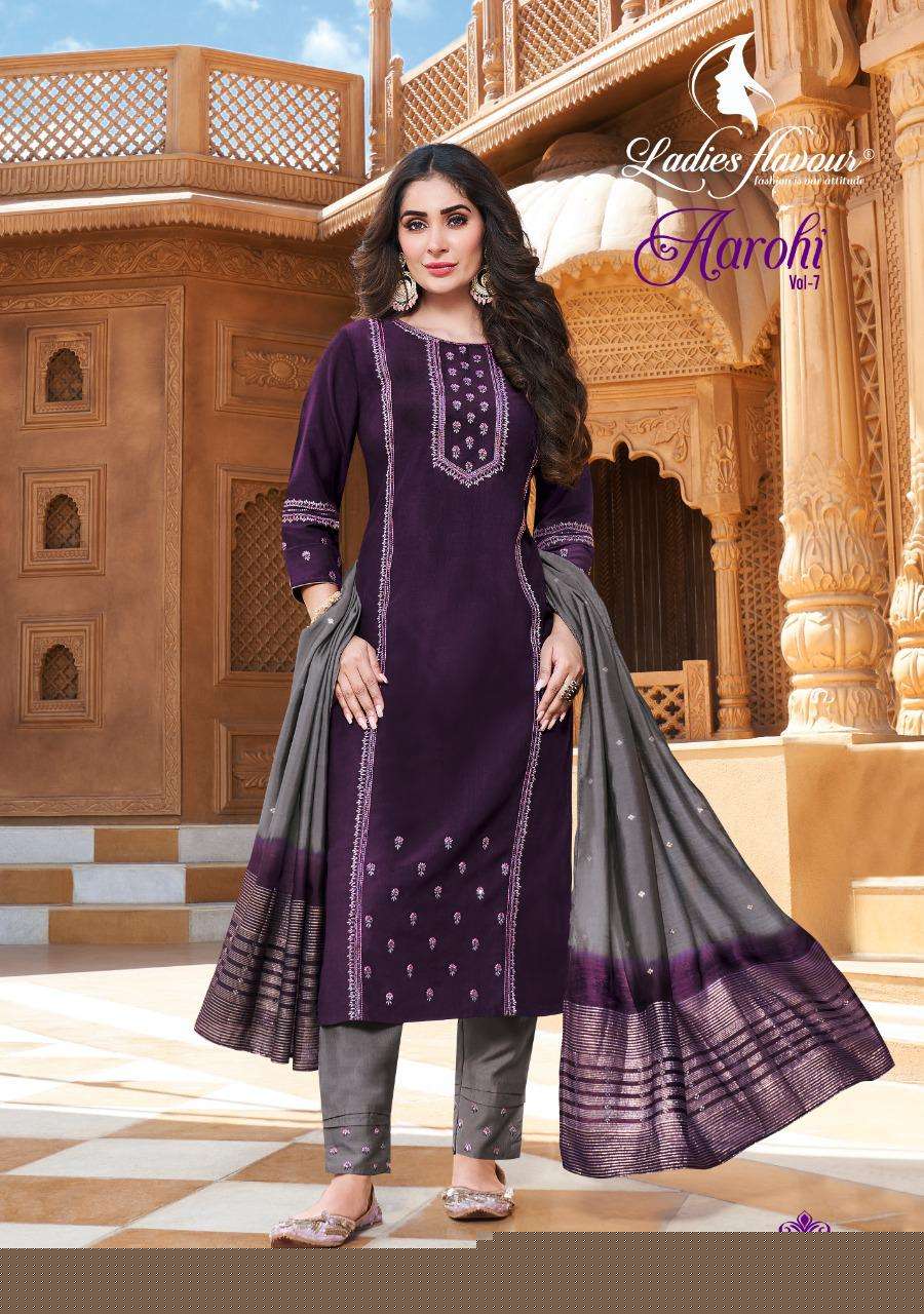 Aarohi Vol-7 By Ladies Flavour 1001 To 1006 Series Beautiful Suits Stylish Fancy Colorful Casual Wear & Ethnic Wear Chinnon Embroidered Dresses At Wholesale Price