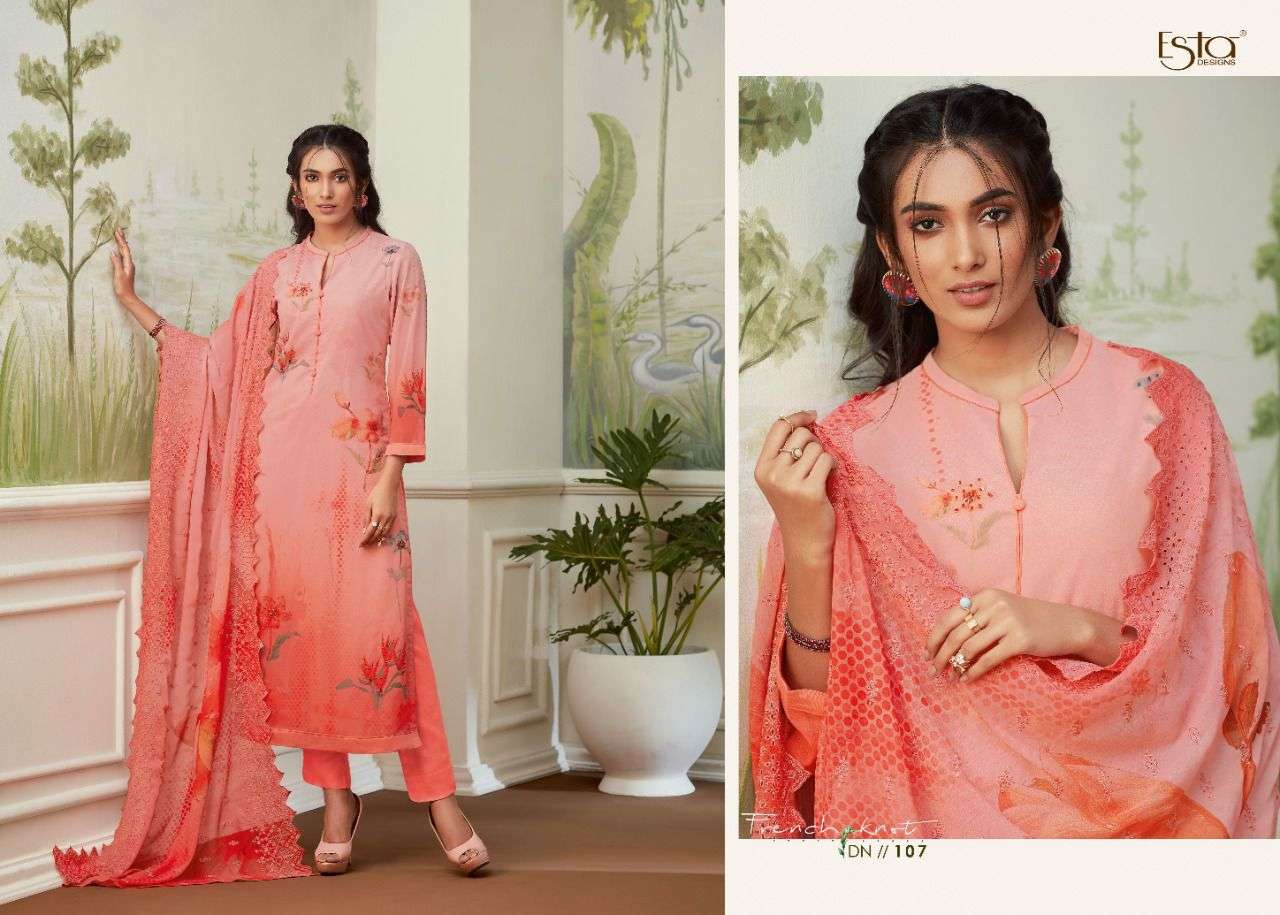 FRENCH KNOT BY ESTA DESIGNS 101 TO 110 SERIES BEAUTIFUL SUITS COLORFUL STYLISH FANCY CASUAL WEAR & ETHNIC WEAR HEAVY GEORGETTE DRESSES AT WHOLESALE PRICE