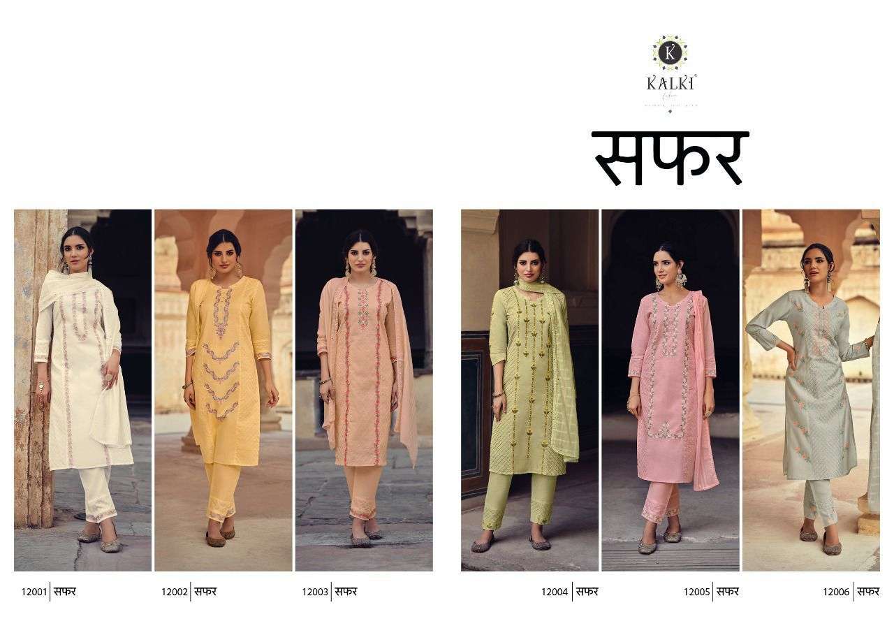 SAFAR BY KALKI 12001 TO 12006 SERIES BEAUTIFUL SUITS COLORFUL STYLISH FANCY CASUAL WEAR & ETHNIC WEAR PURE COTTON EMBROIDERED DRESSES AT WHOLESALE PRICE