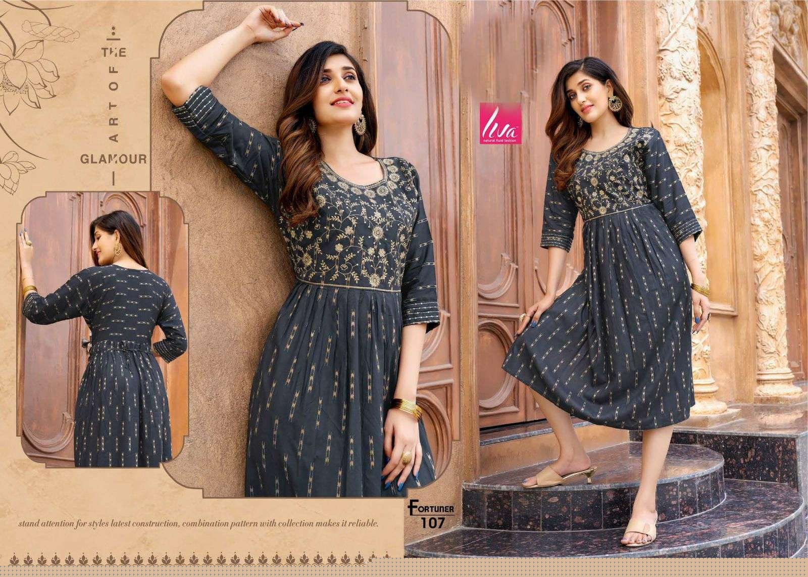 FORTUNER BY LIVA 101 TO 108 SERIES DESIGNER STYLISH FANCY COLORFUL BEAUTIFUL PARTY WEAR & ETHNIC WEAR COLLECTION PURE RAYON KURTIS AT WHOLESALE PRICE