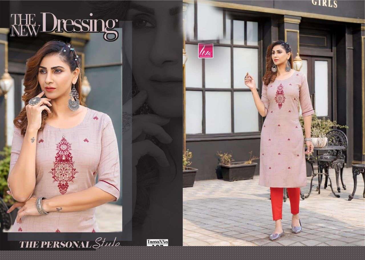 TAMANNA BY LIVA 101 TO 107 SERIES DESIGNER STYLISH FANCY COLORFUL BEAUTIFUL PARTY WEAR & ETHNIC WEAR COLLECTION PURE RAYON KURTIS AT WHOLESALE PRICE