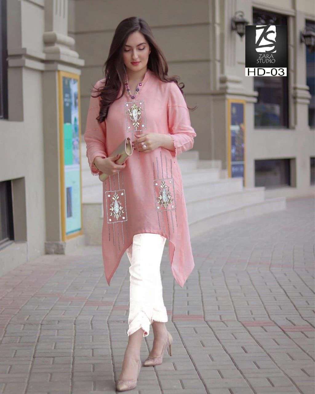 HD-03 COLOURS BY ZS 03-A TO 03-C SERIES DESIGNER STYLISH FANCY COLORFUL BEAUTIFUL PARTY WEAR & ETHNIC WEAR COLLECTION FAUX GEORGETTE KURTIS WITH BOTTOM AT WHOLESALE PRICE