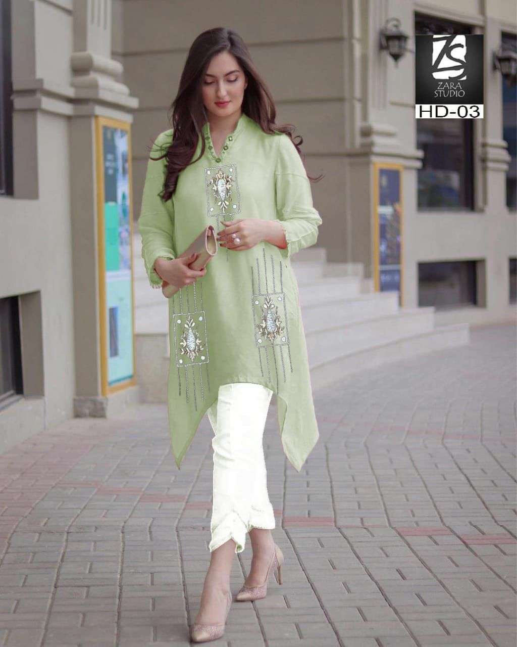 HD-03 COLOURS BY ZS 03-A TO 03-C SERIES DESIGNER STYLISH FANCY COLORFUL BEAUTIFUL PARTY WEAR & ETHNIC WEAR COLLECTION FAUX GEORGETTE KURTIS WITH BOTTOM AT WHOLESALE PRICE