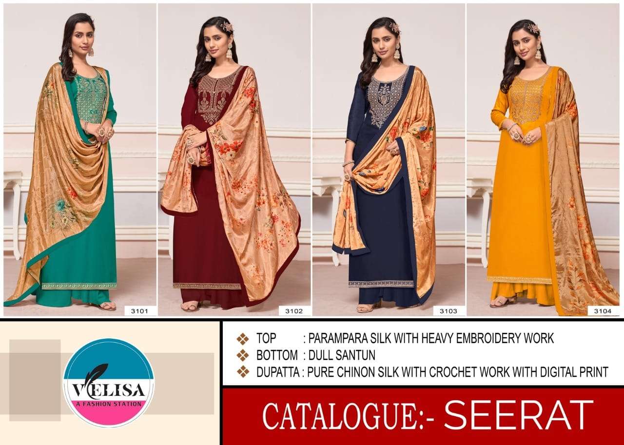 SEERAT BY VELISA 3201 TO 3204 SERIES BEAUTIFUL SUITS COLORFUL STYLISH FANCY CASUAL WEAR & ETHNIC WEAR PARAMPARA SILK DRESSES AT WHOLESALE PRICE