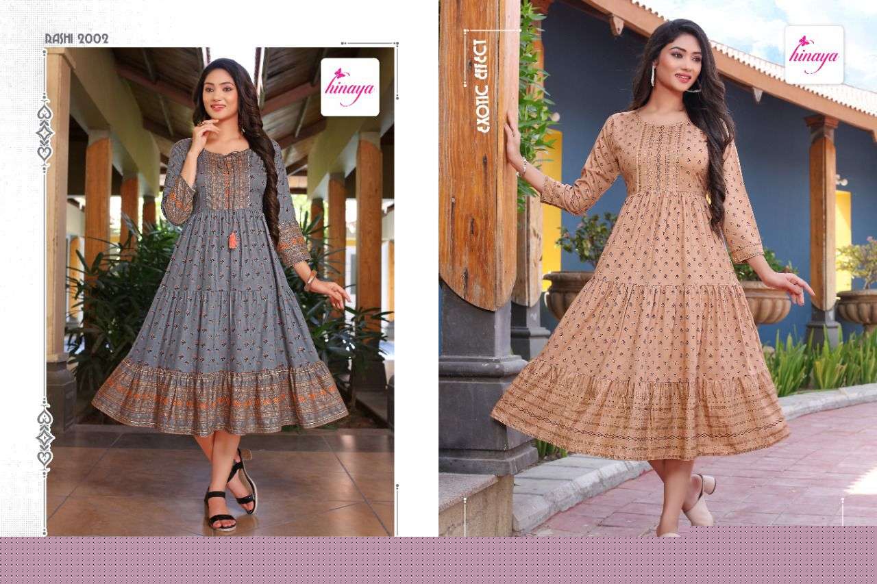 RASHI BY HINAYA 1001 TO 1005 SERIES DESIGNER STYLISH FANCY COLORFUL BEAUTIFUL PARTY WEAR & ETHNIC WEAR COLLECTION PURE RAYON SLUB KURTIS AT WHOLESALE PRICE