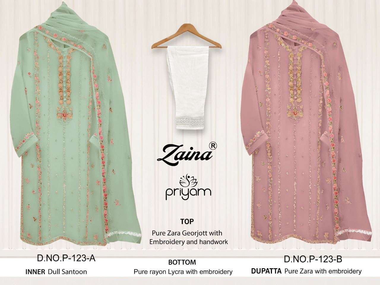 ZAINA HIT COLLECTION BY PRIYAM BEAUTIFUL PAKISTANI SUITS COLORFUL STYLISH FANCY CASUAL WEAR & ETHNIC WEAR PURE GEORGETTE DRESSES AT WHOLESALE PRICE
