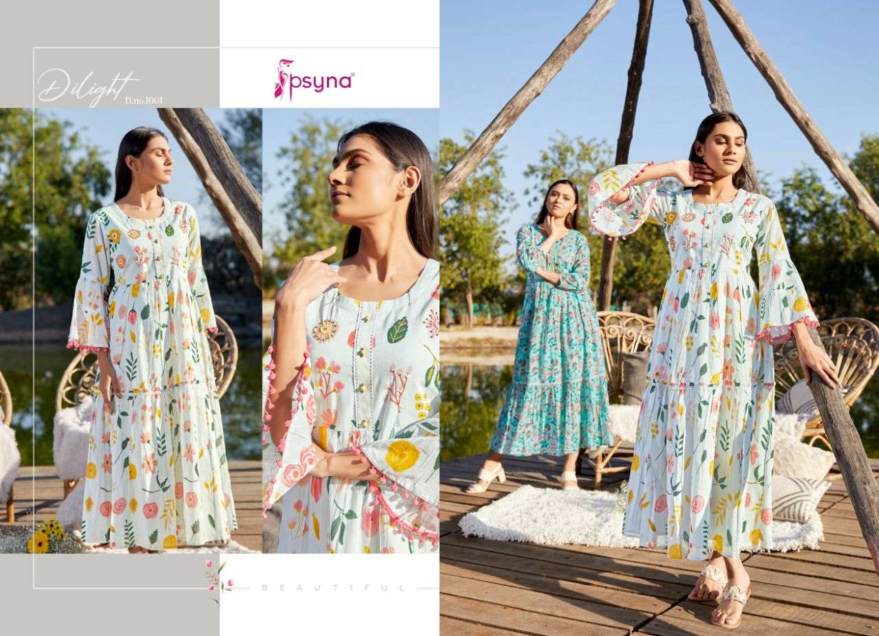 DILIGHT BY PSYNA 1001 TO 1006 SERIES BEAUTIFUL STYLISH FANCY COLORFUL CASUAL WEAR & ETHNIC WEAR COTTON MAL PRINT GOWNS AT WHOLESALE PRICE