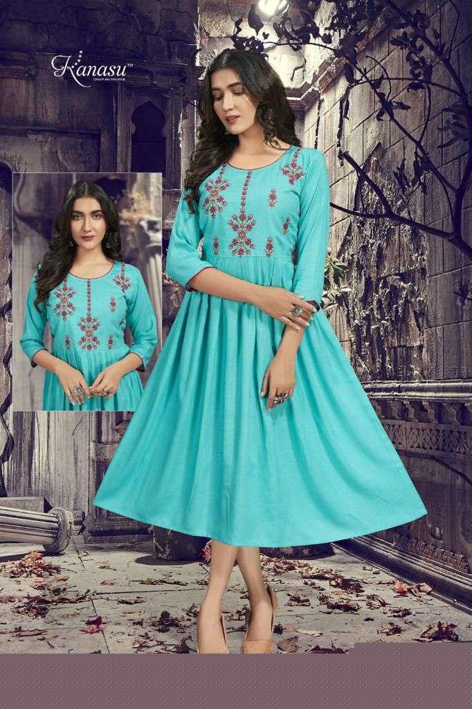 GRISHMA BY KANASU 1001 TO 1008 SERIES DESIGNER STYLISH FANCY COLORFUL BEAUTIFUL PARTY WEAR & ETHNIC WEAR COLLECTION RAYON SLUB KURTIS AT WHOLESALE PRICE