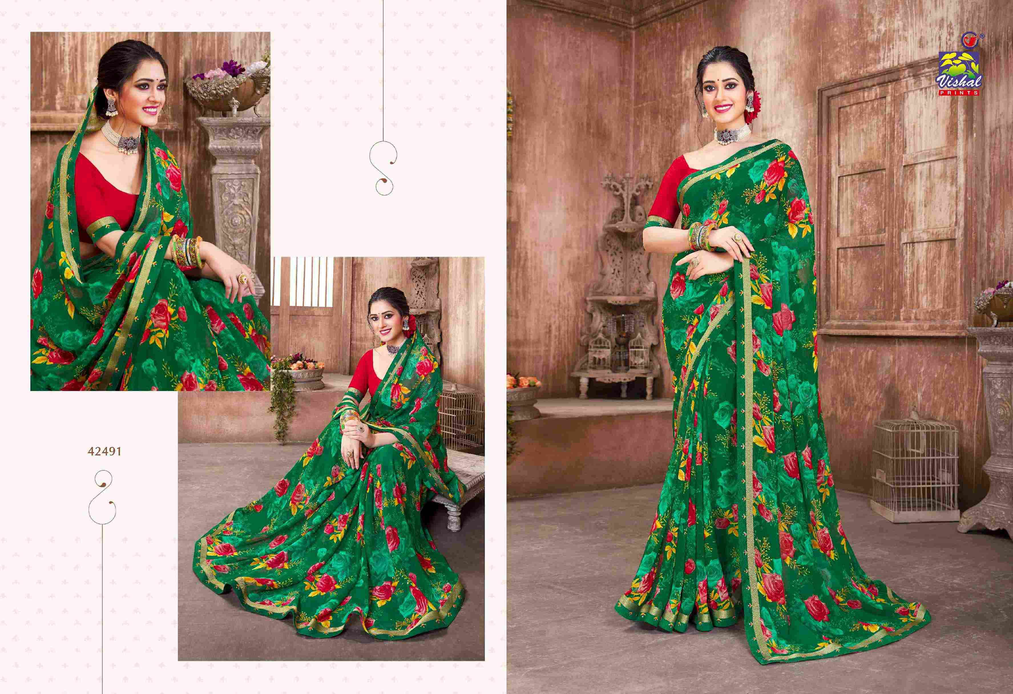 RANG BARSE VOL-2 BY VISHAL PRINTS 42480 TO 42497 SERIES INDIAN TRADITIONAL WEAR COLLECTION BEAUTIFUL STYLISH FANCY COLORFUL PARTY WEAR & OCCASIONAL WEAR FANCY SAREES AT WHOLESALE PRICE