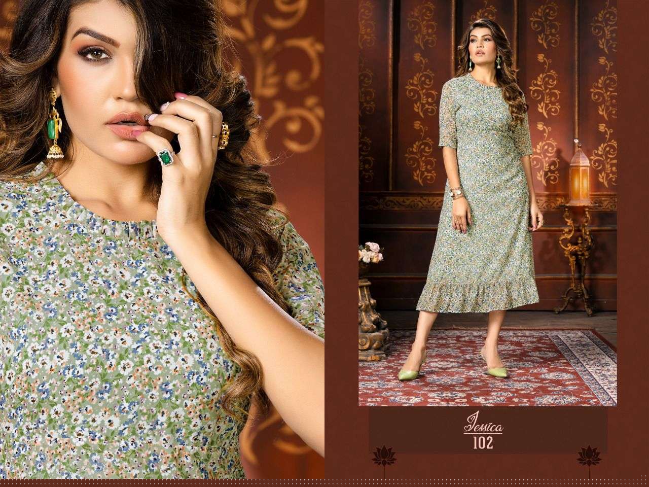 JESSICA BY KAAMIRI 101 TO 106 SERIES DESIGNER STYLISH FANCY COLORFUL BEAUTIFUL PARTY WEAR & ETHNIC WEAR COLLECTION HEAVY GEORGETTE KURTIS AT WHOLESALE PRICE