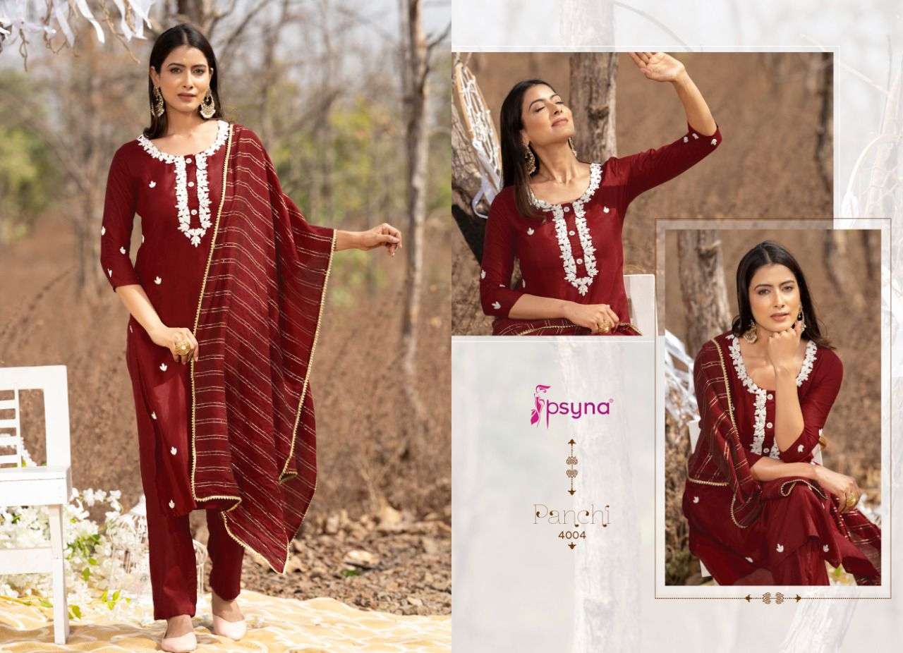PANCHI VOL-4 BY PSYNA 4001 TO 4006 SERIES BEAUTIFUL SUITS COLORFUL STYLISH FANCY CASUAL WEAR & ETHNIC WEAR MUSLIN DRESSES AT WHOLESALE PRICE
