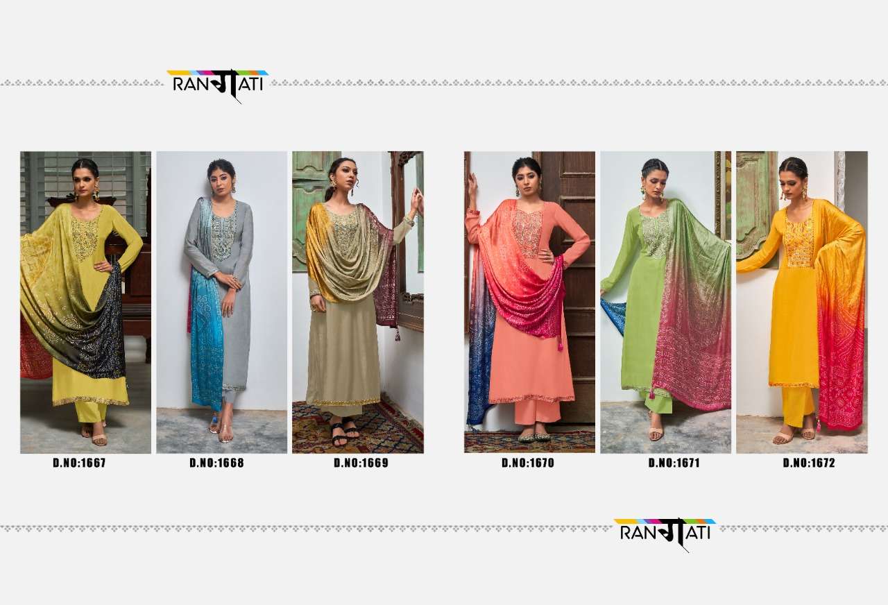 AASTHA BY RANGATI 1667 TO 1672 SERIES BEAUTIFUL SUITS COLORFUL STYLISH FANCY CASUAL WEAR & ETHNIC WEAR SILK DRESSES AT WHOLESALE PRICE