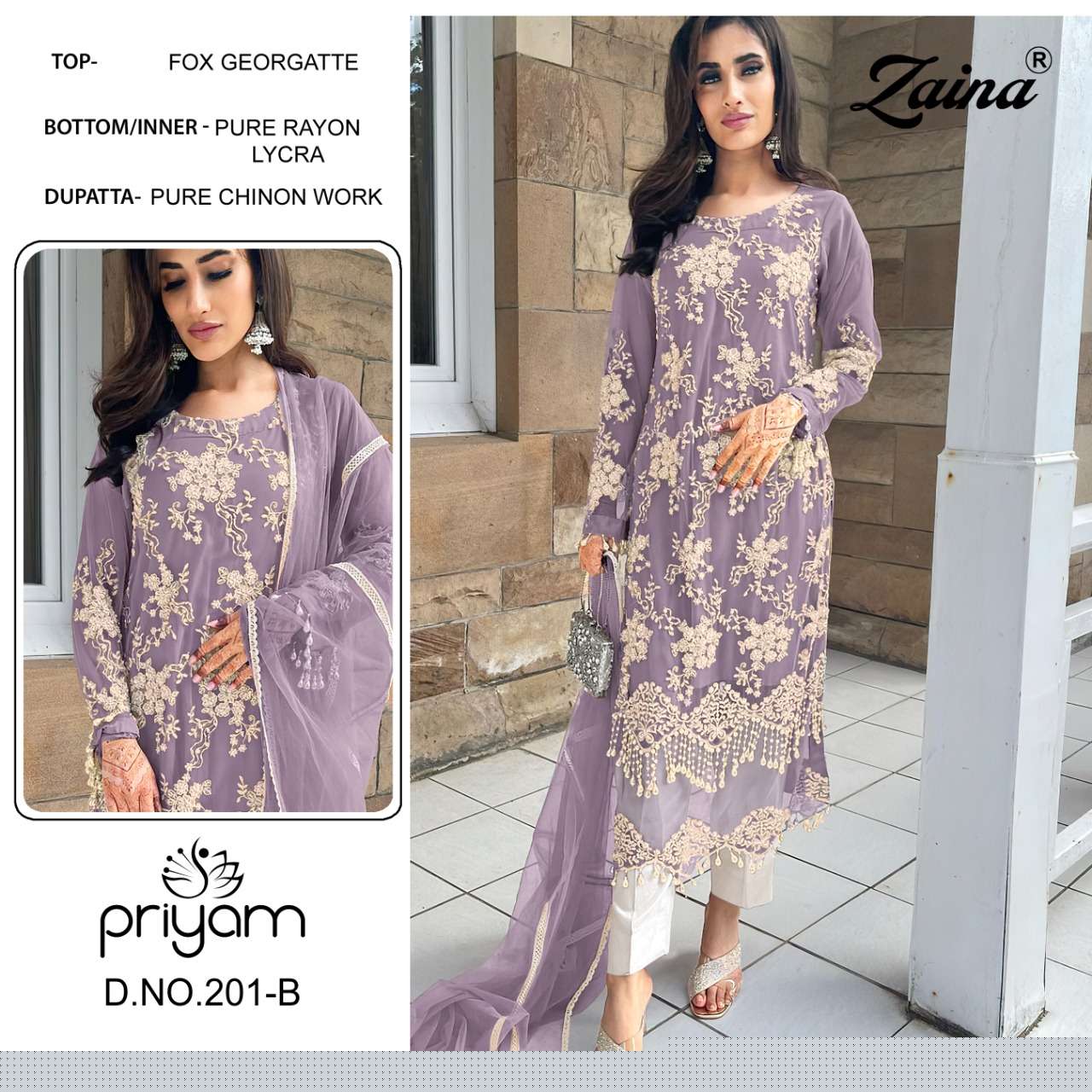 ZAINA 200 SERIES BY PRIYAM 200-A TO 207-B SERIES BEAUTIFUL PAKISTANI SUITS COLORFUL STYLISH FANCY CASUAL WEAR & ETHNIC WEAR FAUX GEORGETTE DRESSES AT WHOLESALE PRICE