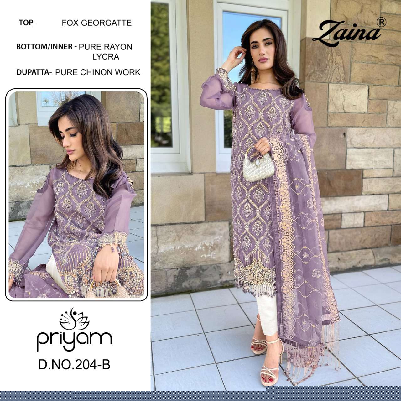 ZAINA 200 SERIES BY PRIYAM 200-A TO 207-B SERIES BEAUTIFUL PAKISTANI SUITS COLORFUL STYLISH FANCY CASUAL WEAR & ETHNIC WEAR FAUX GEORGETTE DRESSES AT WHOLESALE PRICE