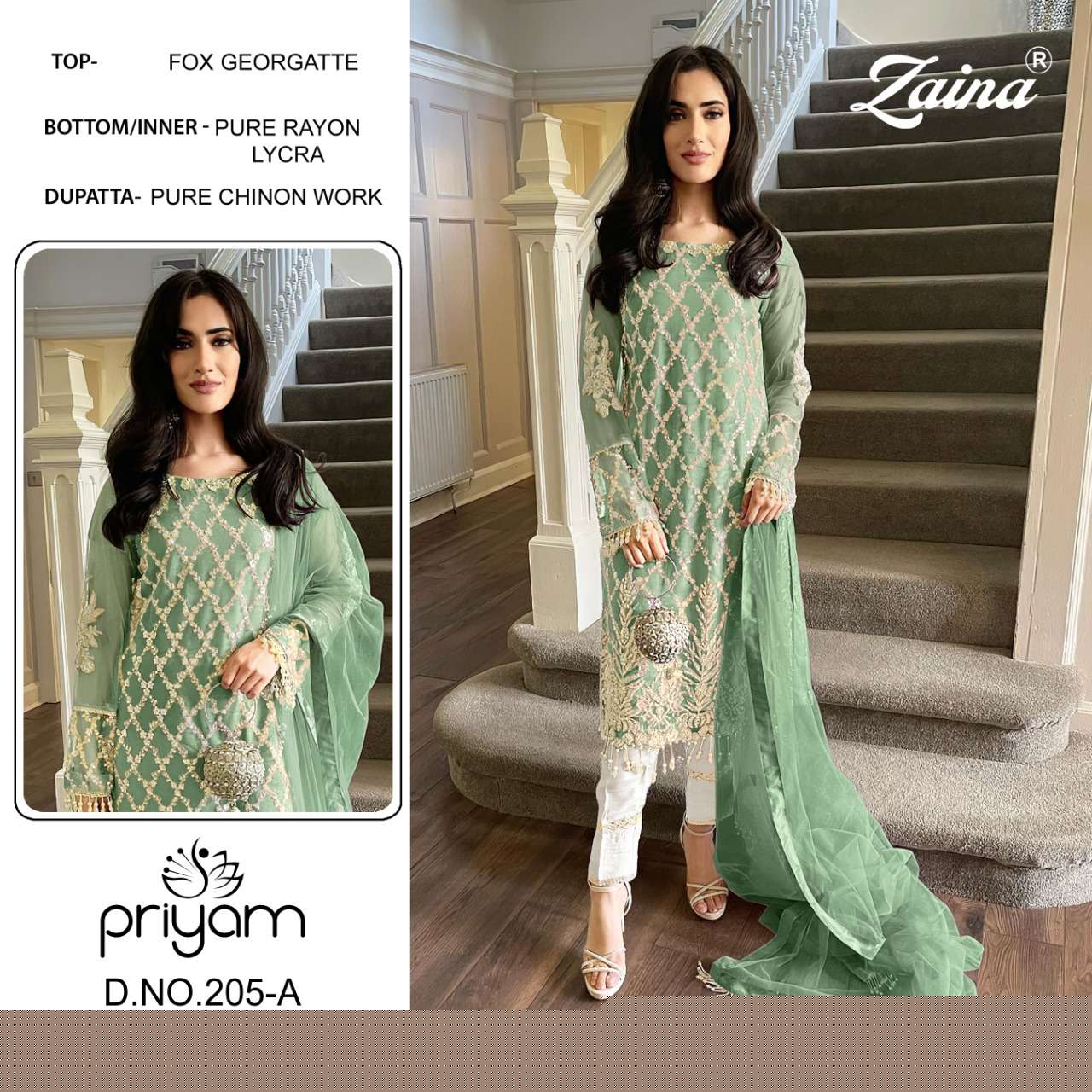 ZAINA 200 SERIES BY PRIYAM 200-A TO 207-B SERIES BEAUTIFUL PAKISTANI SUITS COLORFUL STYLISH FANCY CASUAL WEAR & ETHNIC WEAR FAUX GEORGETTE DRESSES AT WHOLESALE PRICE