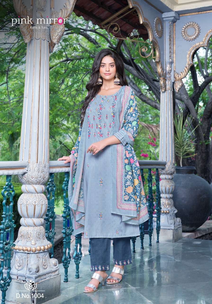 INSPIRE BY PINK MIRROR 1001 TO 1006 SERIES BEAUTIFUL SUITS COLORFUL STYLISH FANCY CASUAL WEAR & ETHNIC WEAR VISCOSE EMBROIDERED DRESSES AT WHOLESALE PRICE