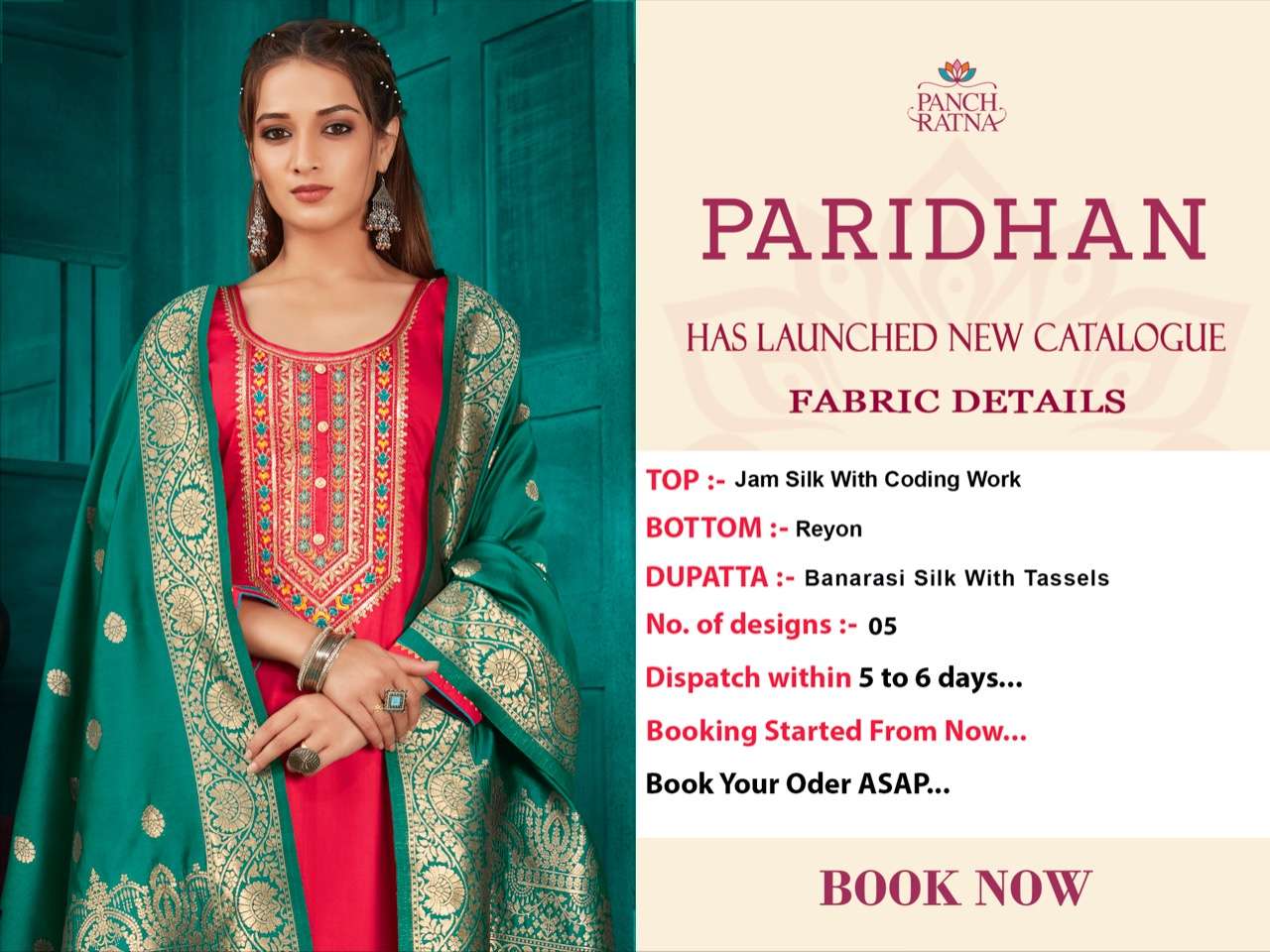 PARIDHAN BY PANCH RATNA 11841 TO 11845 SERIES BEAUTIFUL SUITS COLORFUL STYLISH FANCY CASUAL WEAR & ETHNIC WEAR JAM SILK DRESSES AT WHOLESALE PRICE