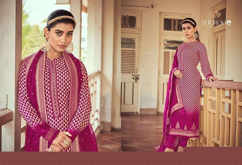HARNAAZ BY SHUROOQ 1001 TO 1004 SERIES BEAUTIFUL SUITS COLORFUL STYLISH FANCY CASUAL WEAR & ETHNIC WEAR PURE SILK JACQUARD DRESSES AT WHOLESALE PRICE