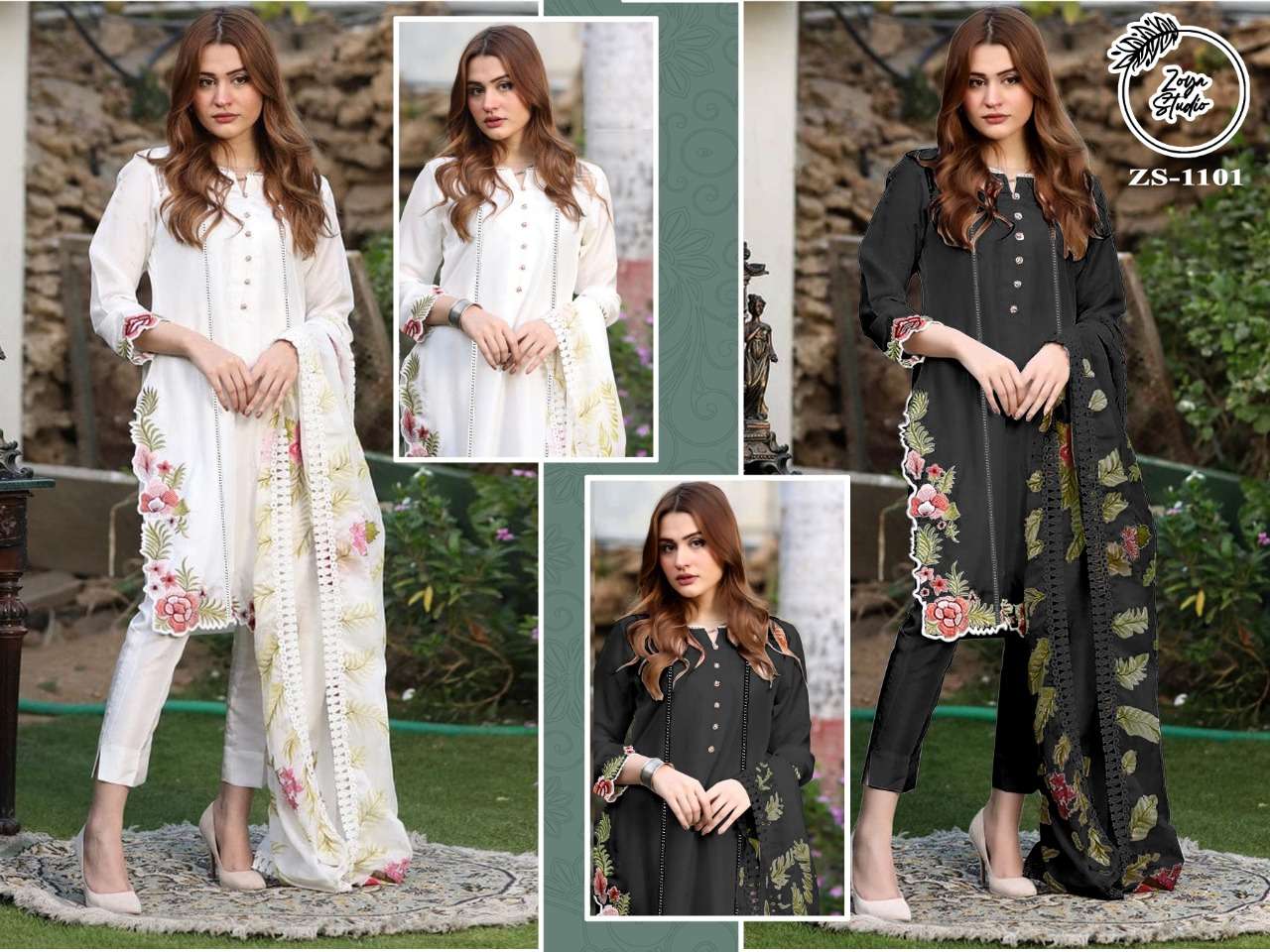 ZS-1101 COLOURS BY ZS TEXTILE 1101-A TO 1101-B SERIES BEAUTIFUL PAKISTANI SUITS COLORFUL STYLISH FANCY CASUAL WEAR & ETHNIC WEAR PURE COTTON DRESSES AT WHOLESALE PRICE