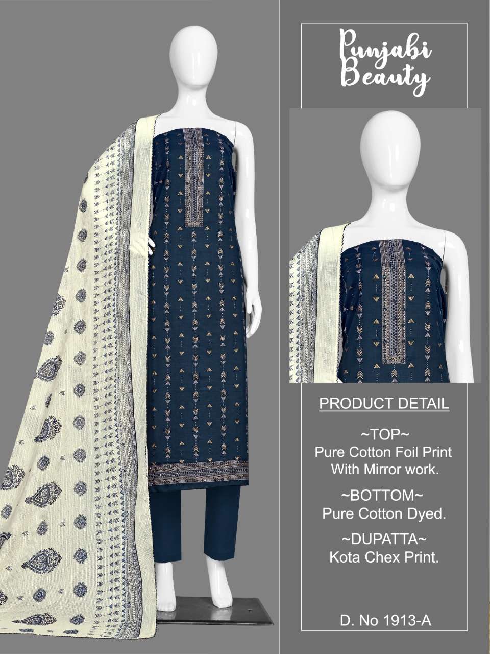 PUNJABI BEAUTY 1913 BY BIPSON 1913-A TO 1913-D SERIES BEAUTIFUL WINTER COLLECTION SUITS STYLISH FANCY COLORFUL CASUAL WEAR & ETHNIC WEAR GLACE COTTON PRINT WITH WORK DRESSES AT WHOLESALE PRICE