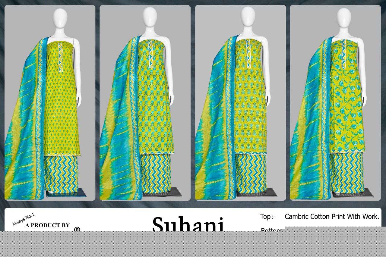 SUHANI-1886 BY BIPSON 1886-A TO 1886-D SERIES BEAUTIFUL SUITS COLORFUL STYLISH FANCY CASUAL WEAR & ETHNIC WEAR CAMBRIC COTTON PRINT DRESSES AT WHOLESALE PRICE