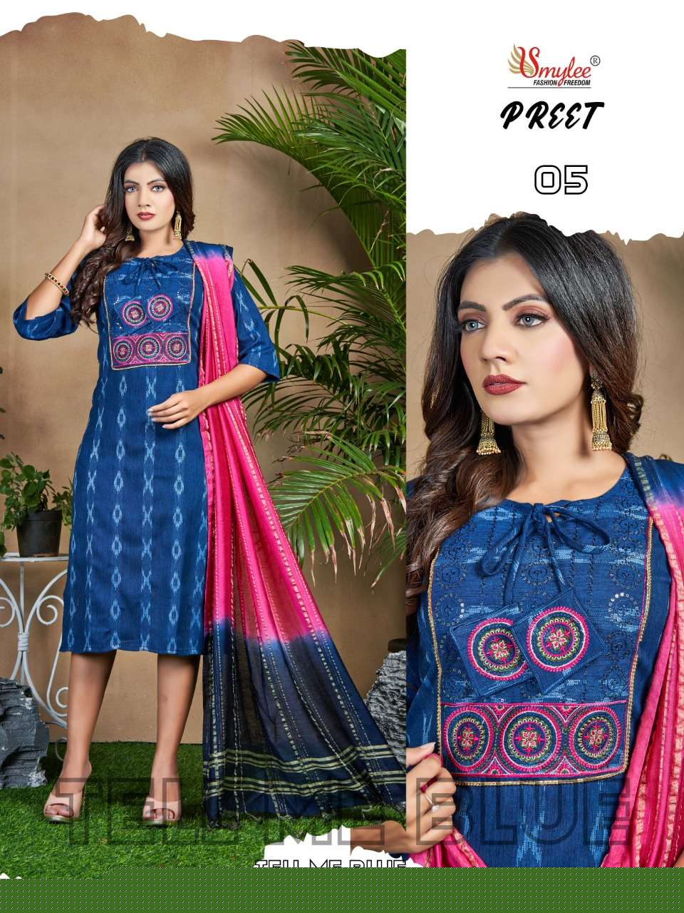 PREET BY SMYLEE 01 TO 08 SERIES DESIGNER STYLISH FANCY COLORFUL BEAUTIFUL PARTY WEAR & ETHNIC WEAR COLLECTION PURE RAYON KURTIS WITH DUPATTA AT WHOLESALE PRICE