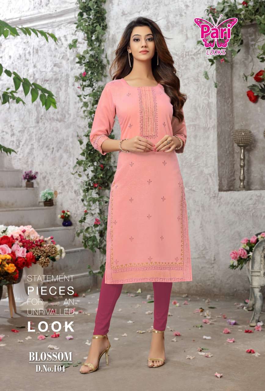 BLOSSOM BY PARI 101 TO 108 SERIES DESIGNER STYLISH FANCY COLORFUL BEAUTIFUL PARTY WEAR & ETHNIC WEAR COLLECTION VISCOSE RAYON KURTIS AT WHOLESALE PRICE