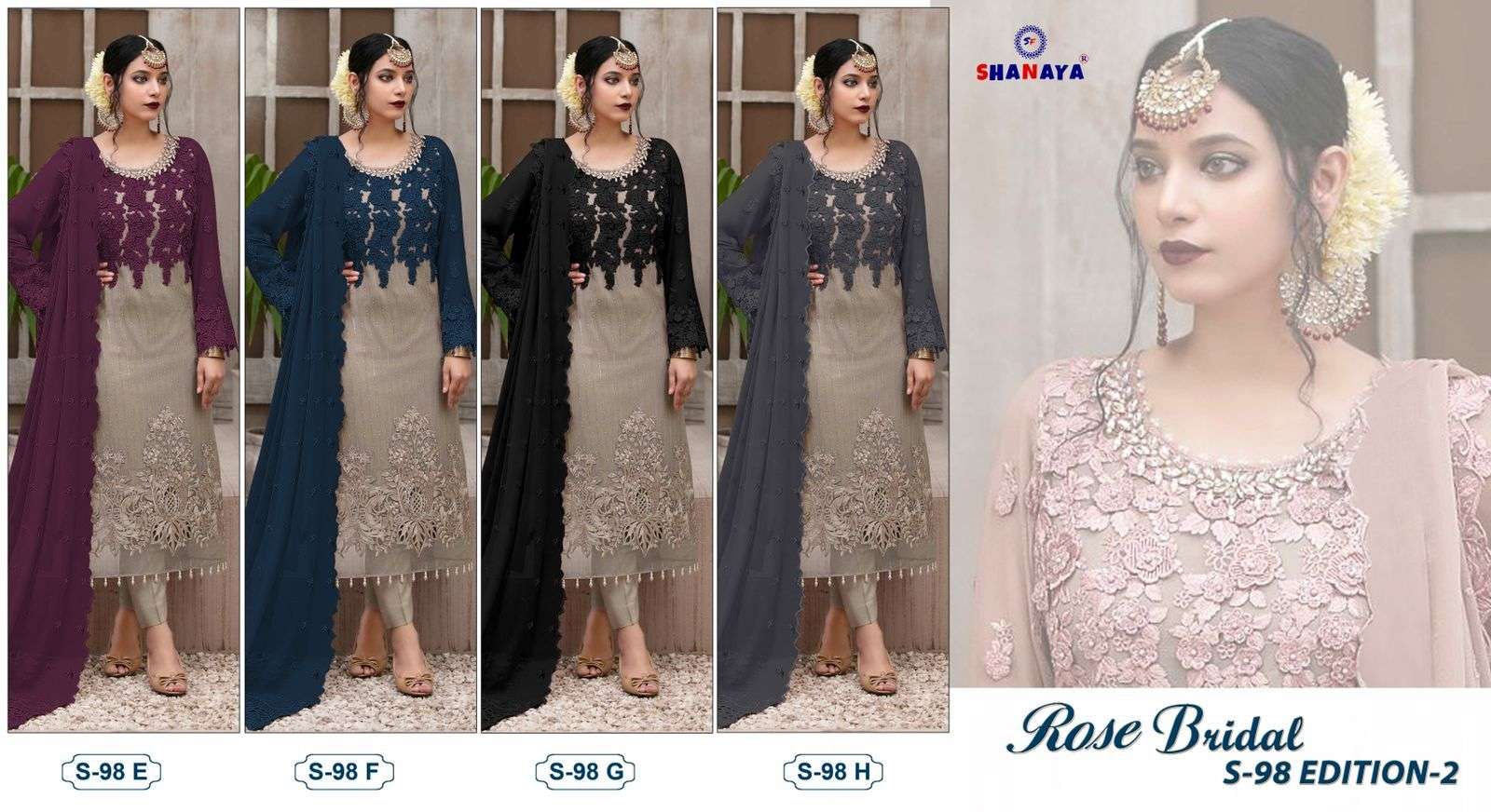 Shanaya Hit Design S-98 Colours Vol-2 By Shanaya Fashion S-98-E To S-98-H Series Designer Pakistani Suits Beautiful Fancy Colorful Stylish Party Wear & Occasional Wear Heavy Faux Georgette Embroidered Dresses At Wholesale Price