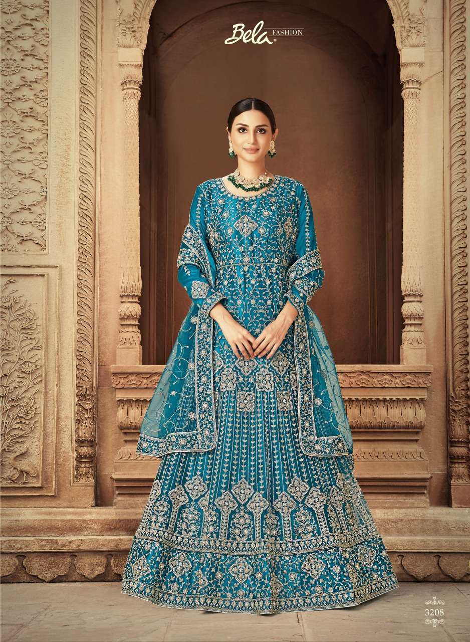 HOOR BY BELA FASHION 3204 TO 3210 SERIES BEAUTIFUL ANARKALI SUITS COLORFUL STYLISH FANCY CASUAL WEAR & ETHNIC WEAR HEAVY NET DRESSES AT WHOLESALE PRICE
