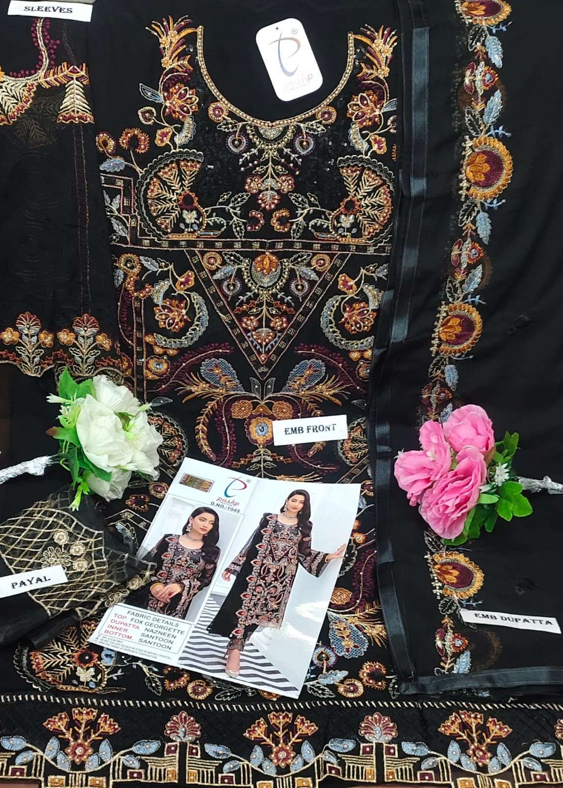 PUSHP HIT DESIGN 1045 BY PUSHP CREATION DESIGNER PAKISTANI SUITS BEAUTIFUL STYLISH FANCY COLORFUL PARTY WEAR & OCCASIONAL WEAR FAUX GEORGETTE EMBROIDERED DRESSES AT WHOLESALE PRICE