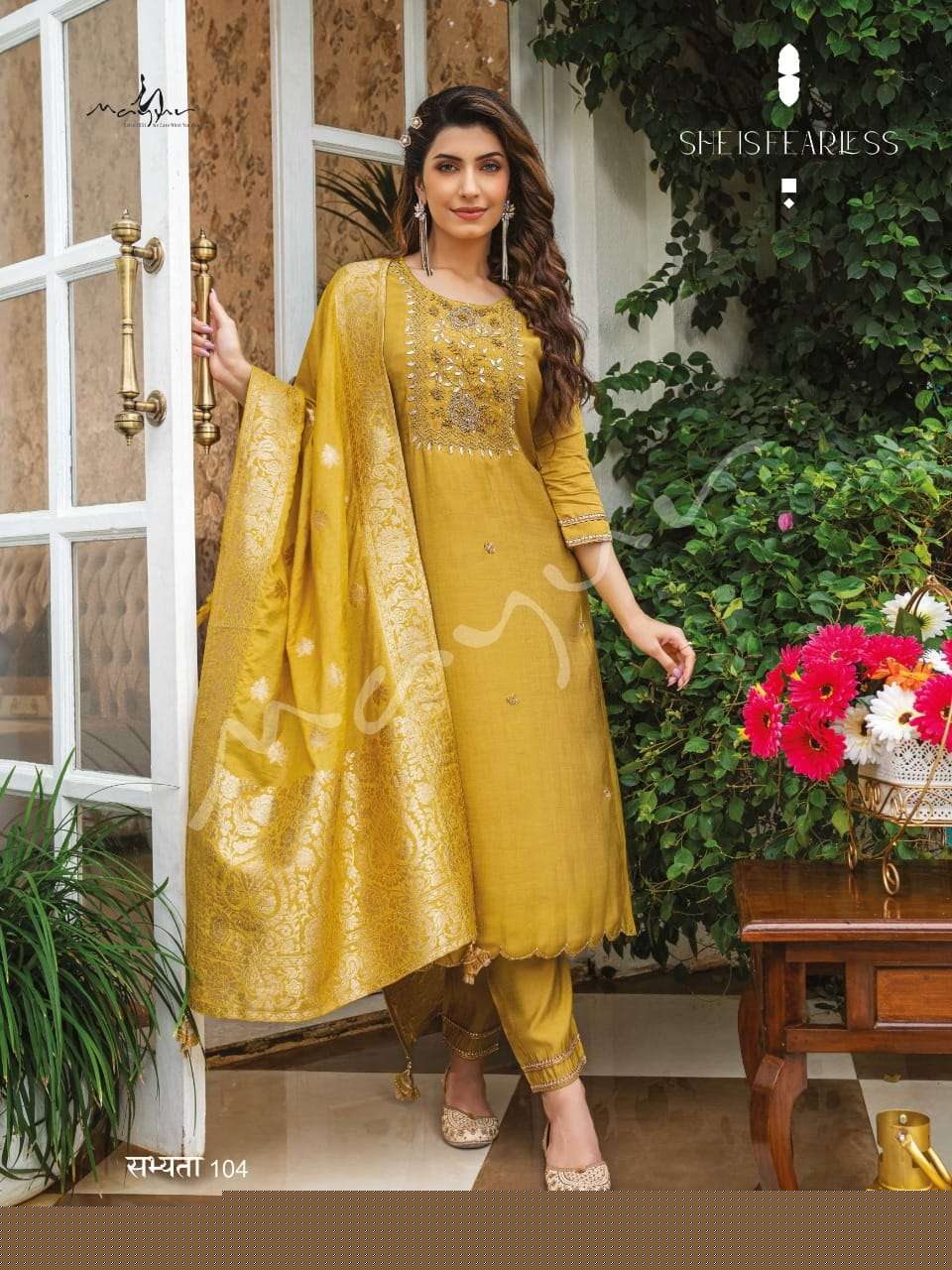 SABHYATA BY MAYUR 101 TO 104 SERIES BEAUTIFUL SUITS COLORFUL STYLISH FANCY CASUAL WEAR & ETHNIC WEAR VISCOSE SILK DRESSES AT WHOLESALE PRICE