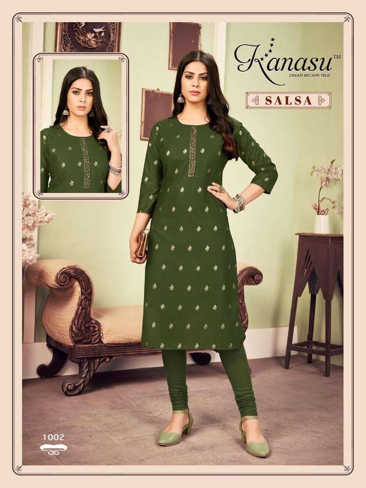 SALSA BY KANASU 1001 TO 1008 SERIES DESIGNER STYLISH FANCY COLORFUL BEAUTIFUL PARTY WEAR & ETHNIC WEAR COLLECTION CHANDERI SILK EMBROIDERED KURTI AT WHOLESALE PRICE