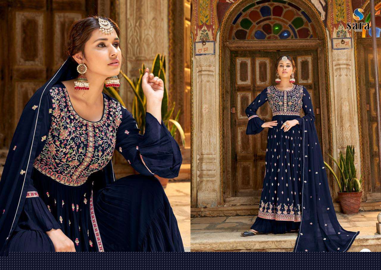 PANKH BY SARA TRENDZ 3651 TO 3654 SERIES BEAUTIFUL SHARARA SUITS COLORFUL STYLISH FANCY CASUAL WEAR & ETHNIC WEAR GEORGETTE EMBROIDERED DRESSES AT WHOLESALE PRICE