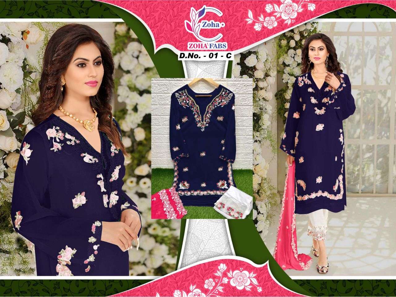 ZOHA 01 COLOURS BY ZOHA FABS 01-A TO 01-H SERIES BEAUTIFUL PAKISTANI SUITS STYLISH FANCY COLORFUL CASUAL WEAR & ETHNIC WEAR HEAVY GEORGETTE EMBROIDERY DRESSES AT WHOLESALE PRICE