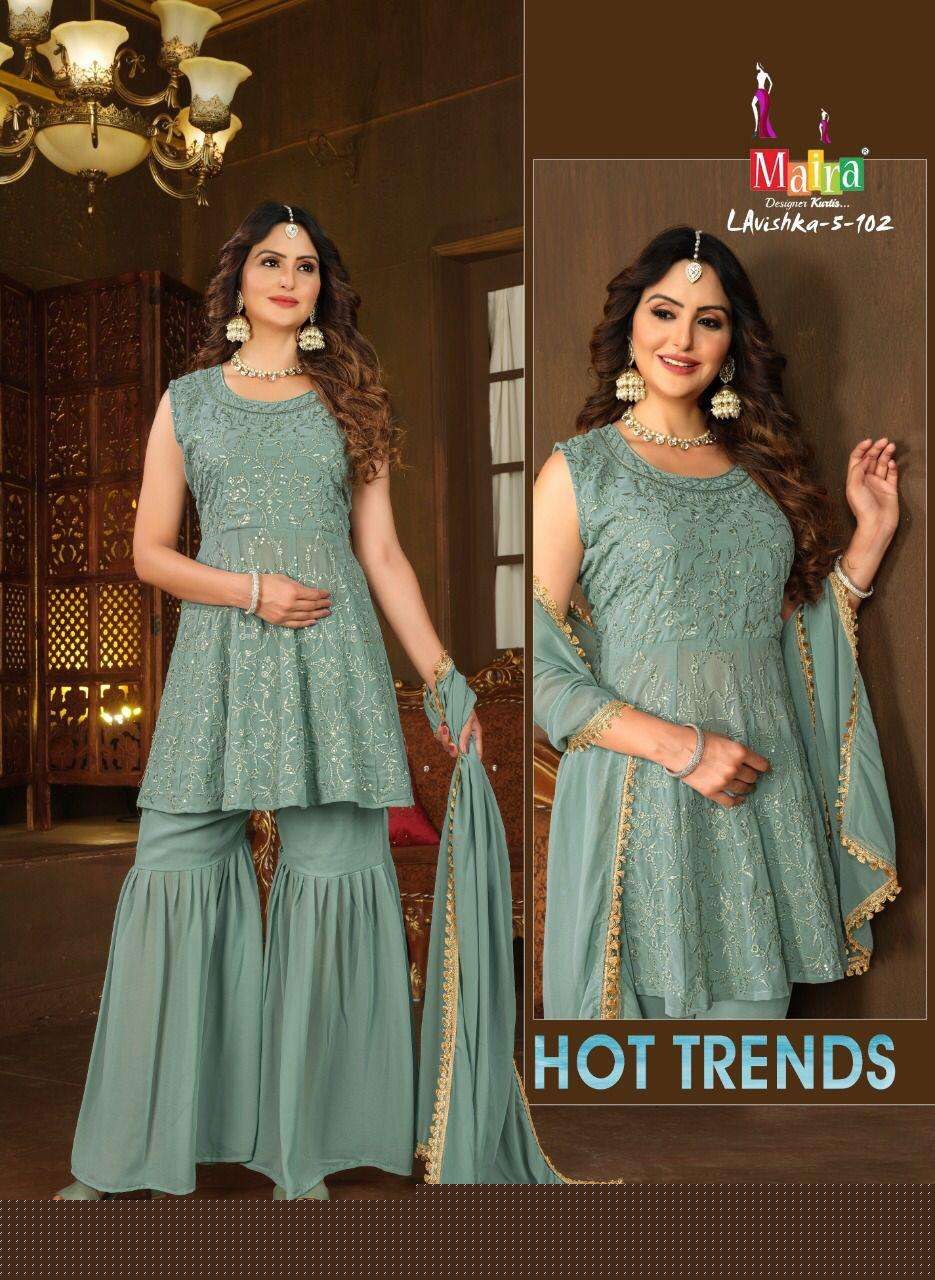 LAVISHKA VOL-5 BY MAIRA 101 TO 108 SERIES BEAUTIFUL SHARARA SUITS COLORFUL STYLISH FANCY CASUAL WEAR & ETHNIC WEAR GEORGETTE DRESSES AT WHOLESALE PRICE
