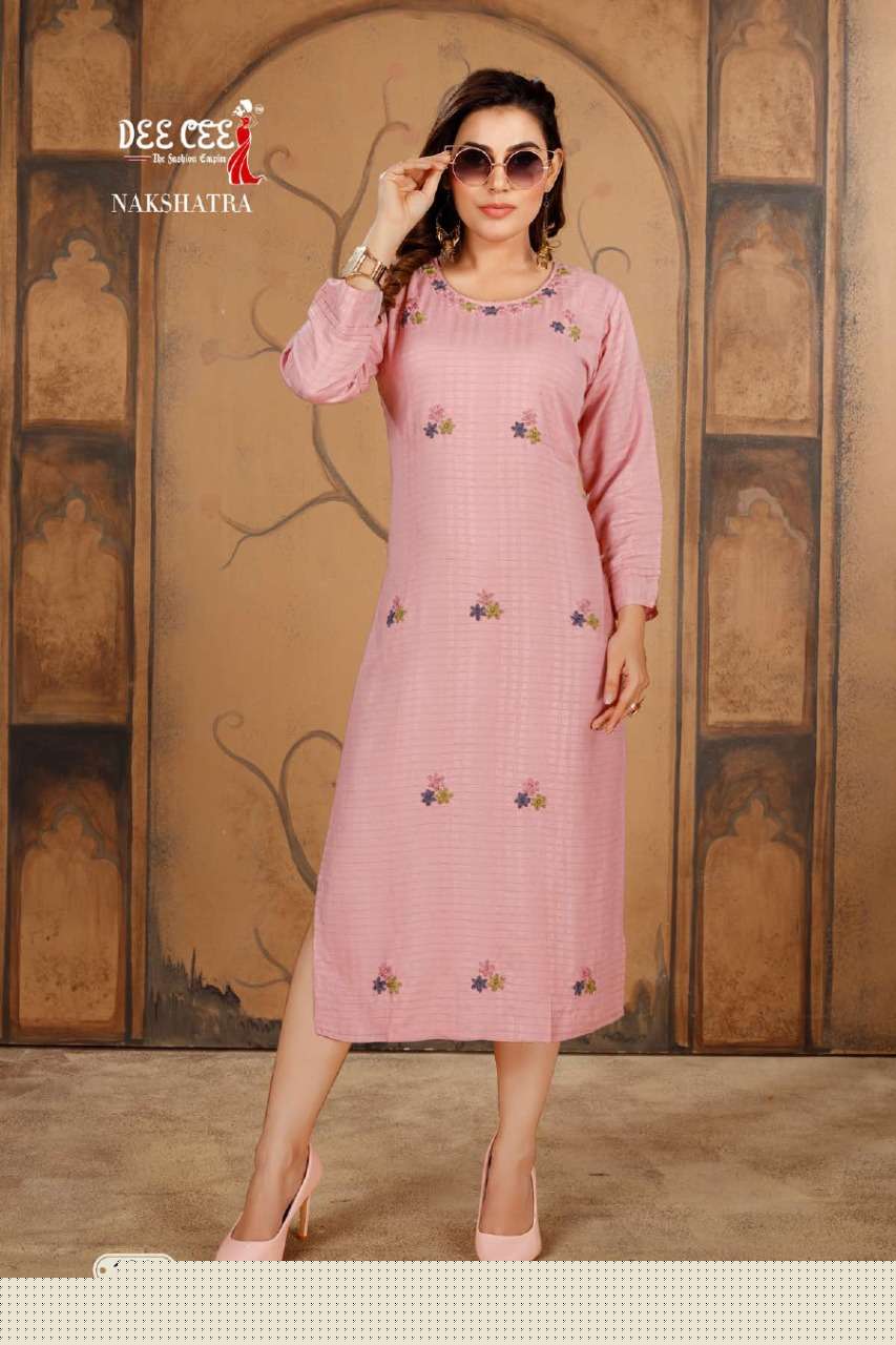 NAKSHATRA BY DEE CEE 101 TO 106 SERIES DESIGNER STYLISH FANCY COLORFUL BEAUTIFUL PARTY WEAR & ETHNIC WEAR COLLECTION RAYON WITH WORK KURTIS AT WHOLESALE PRICE