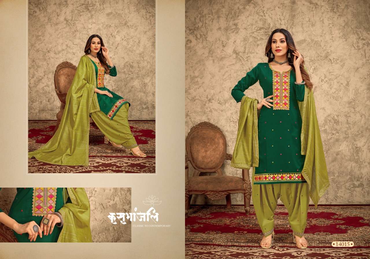 RANGRITI BY PANCH RATNA 14011 TO 14014 SERIES BEAUTIFUL PATIYALA SUITS COLORFUL STYLISH FANCY CASUAL WEAR & ETHNIC WEAR PURE JAM SILK EMBROIDERED DRESSES AT WHOLESALE PRICE