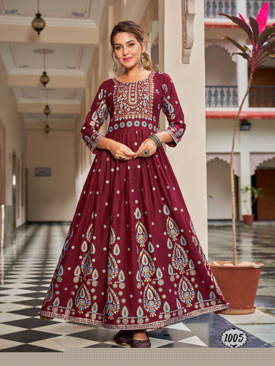 Flora By Banwery Fashion 1001 To 1008 Series Beautiful Stylish Fancy Colorful Casual Wear & Ethnic Wear Rayon Foil Gowns At Wholesale Price