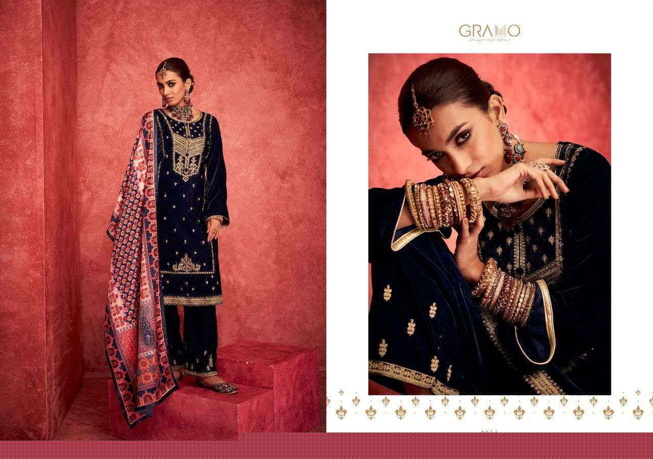 VELVET VOL-3 BY GRAMO 3001 TO 3004 SERIES BEAUTIFUL SUITS COLORFUL STYLISH FANCY CASUAL WEAR & ETHNIC WEAR VELVET DRESSES AT WHOLESALE PRICE