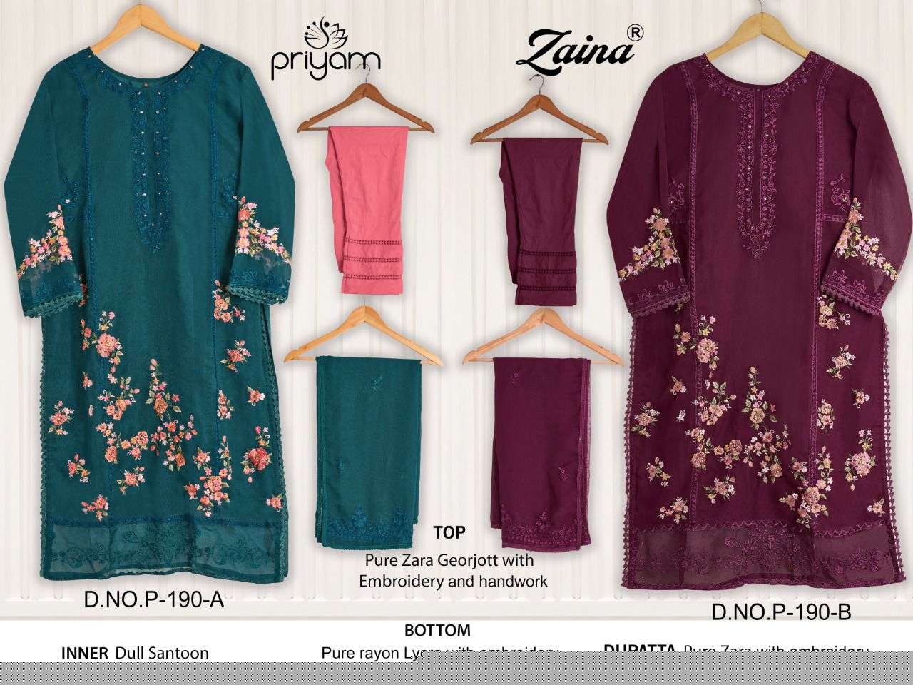 ZAINA HIT COLLECTION VOL-5 BY PRIYAM BEAUTIFUL PAKISTANI SUITS COLORFUL STYLISH FANCY CASUAL WEAR & ETHNIC WEAR PURE GEORGETTE DRESSES AT WHOLESALE PRICE