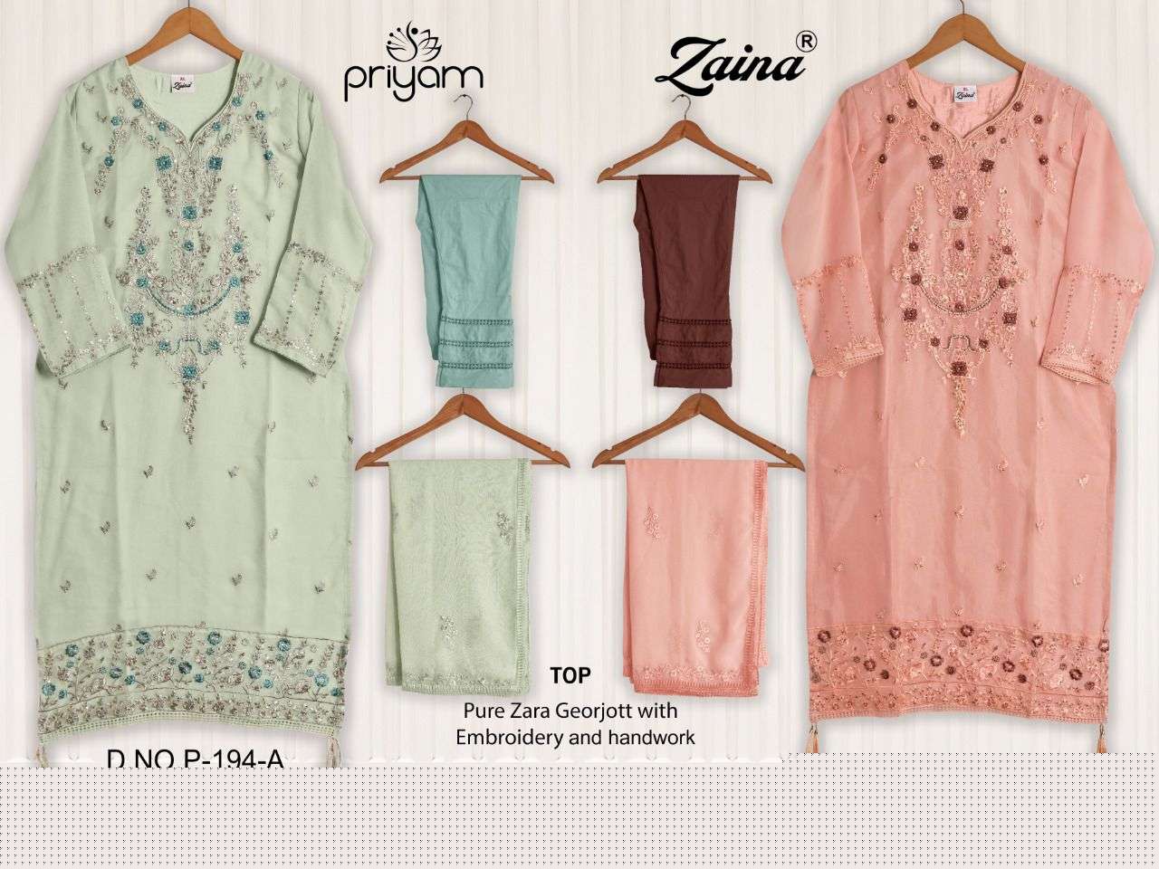 ZAINA HIT COLLECTION VOL-5 BY PRIYAM BEAUTIFUL PAKISTANI SUITS COLORFUL STYLISH FANCY CASUAL WEAR & ETHNIC WEAR PURE GEORGETTE DRESSES AT WHOLESALE PRICE