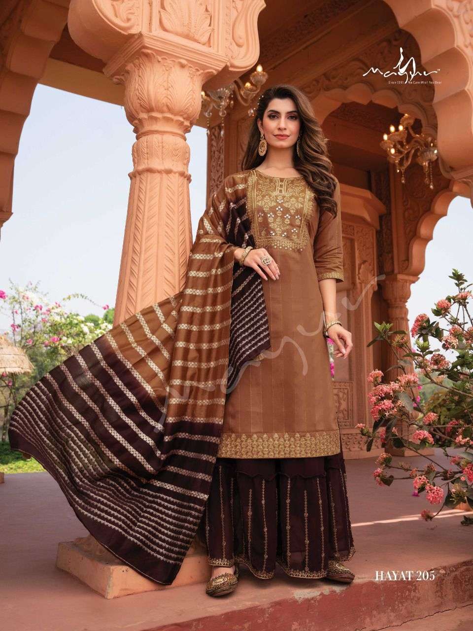 HAYAT VOL-2 BY MAYUR 201 TO 206 SERIES BEAUTIFUL SHARARA SUITS COLORFUL STYLISH FANCY CASUAL WEAR & ETHNIC WEAR SILK EMBROIDERED DRESSES AT WHOLESALE PRICE