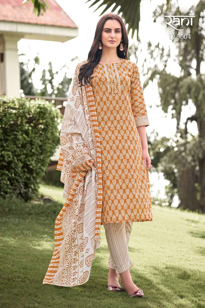KASHVI VOL-5 BY RANI FASHION 5001 TO 5006 SERIES SUITS BEAUTIFUL FANCY COLORFUL STYLISH PARTY WEAR & OCCASIONAL WEAR COTTON PRINT DRESSES AT WHOLESALE PRICE