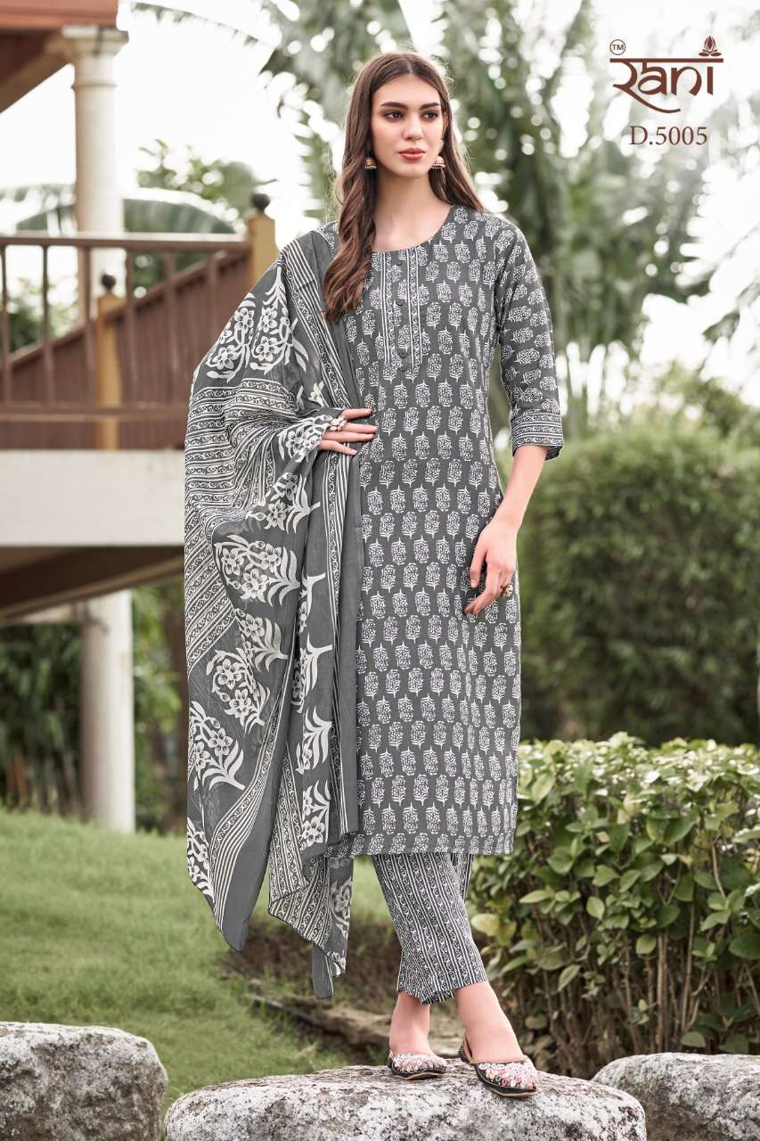 KASHVI VOL-5 BY RANI FASHION 5001 TO 5006 SERIES SUITS BEAUTIFUL FANCY COLORFUL STYLISH PARTY WEAR & OCCASIONAL WEAR COTTON PRINT DRESSES AT WHOLESALE PRICE