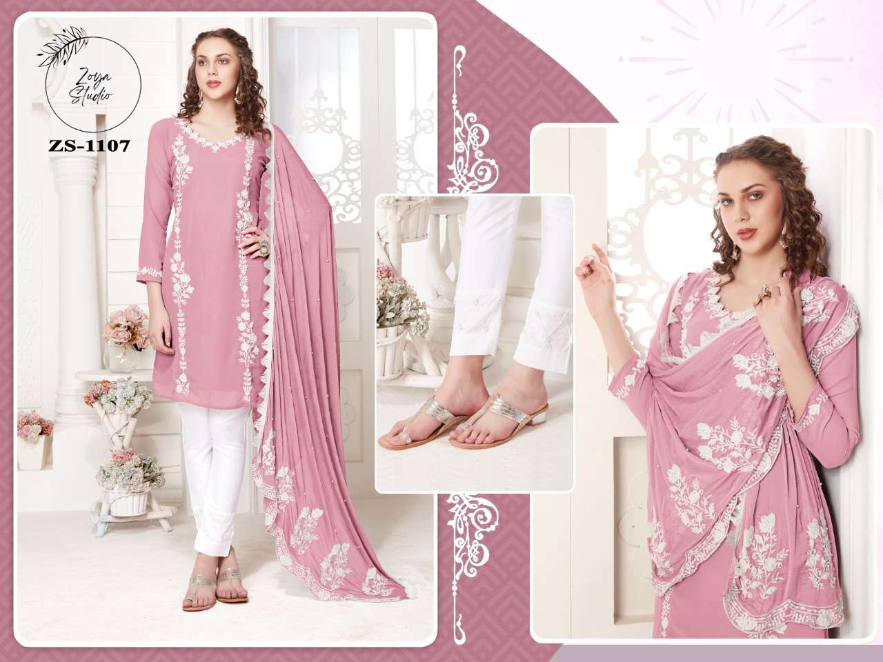 ZOYA HIT DESIGN 1107 COLOURS BY ZOYA 1107-A TO 1107-D SERIES BEAUTIFUL PAKISTANI SUITS COLORFUL STYLISH FANCY CASUAL WEAR & ETHNIC WEAR PURE GEORGETTE EMBROIDERED DRESSES AT WHOLESALE PRICE